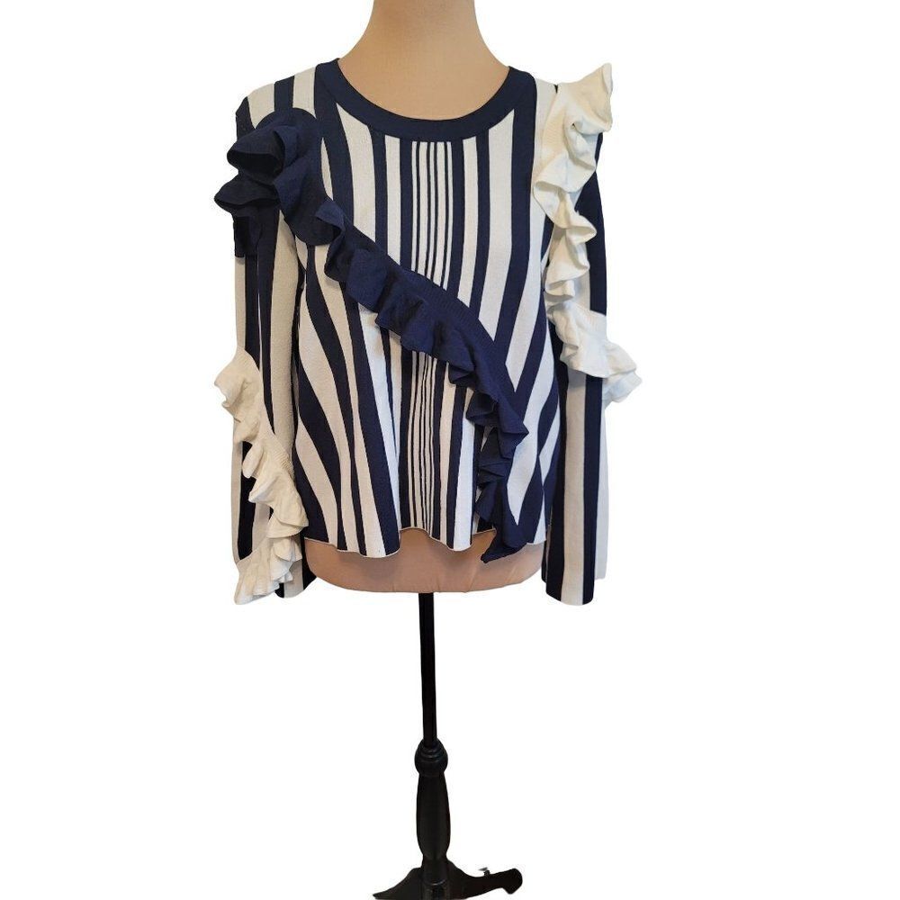 Milly Abstract Ruffled Striped Women's Pullover Size 6